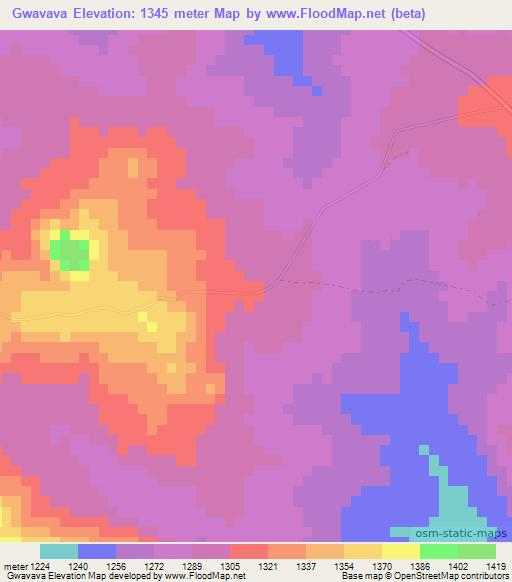 Gwavava,Zimbabwe Elevation Map