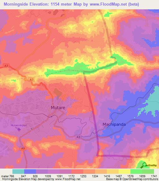 Morningside,Zimbabwe Elevation Map