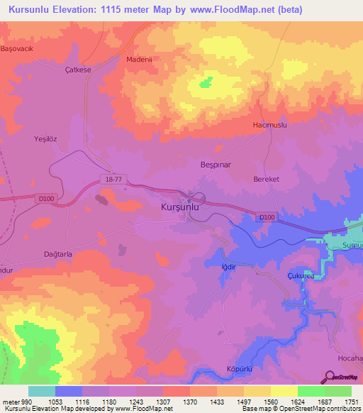 Kursunlu,Turkey Elevation Map