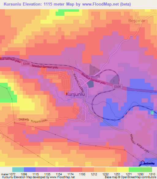 Kursunlu,Turkey Elevation Map