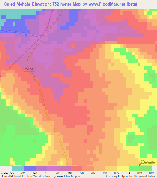 Ouled Mehaia,Algeria Elevation Map