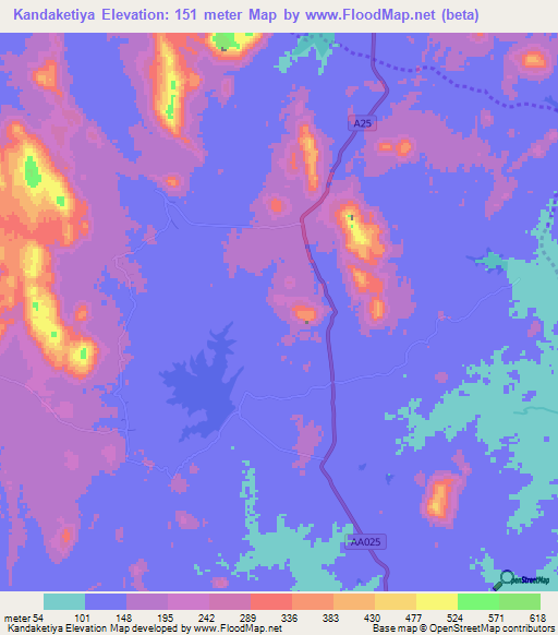 Kandaketiya,Sri Lanka Elevation Map