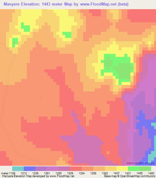 Manyere,Zimbabwe Elevation Map