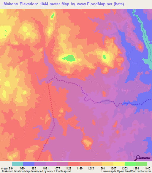 Makono,Zimbabwe Elevation Map