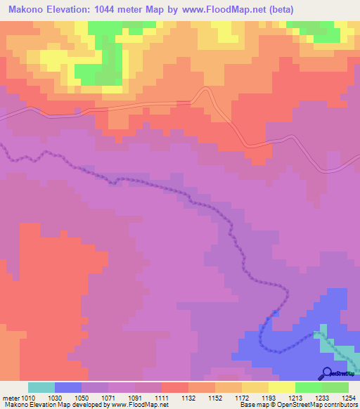 Makono,Zimbabwe Elevation Map
