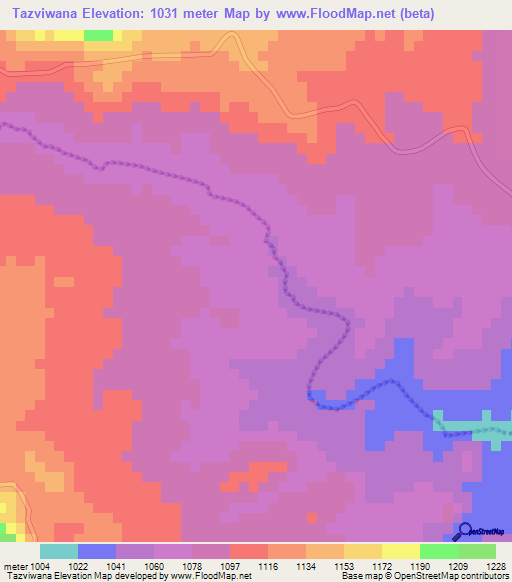 Tazviwana,Zimbabwe Elevation Map