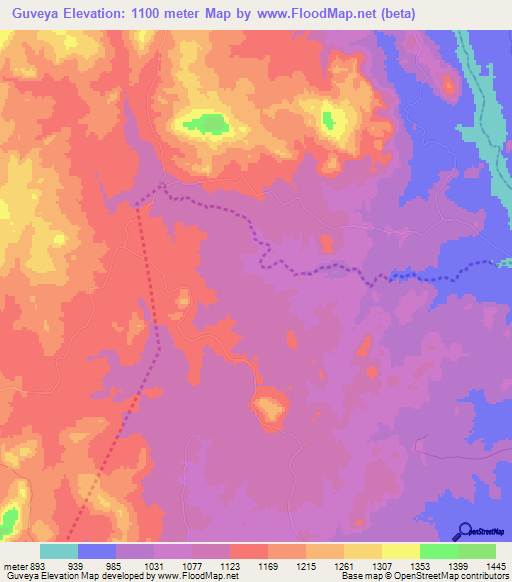 Guveya,Zimbabwe Elevation Map