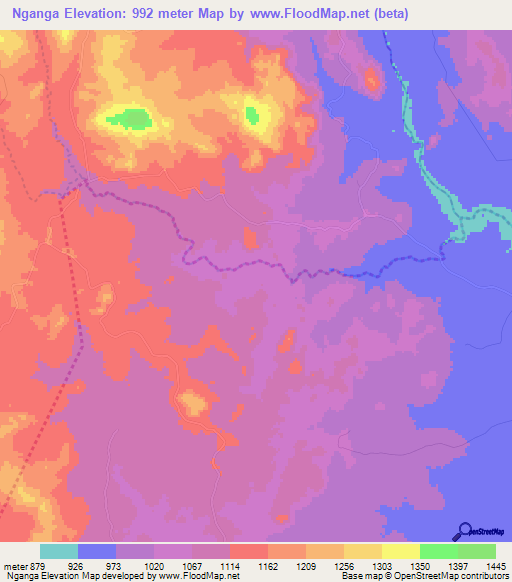 Nganga,Zimbabwe Elevation Map
