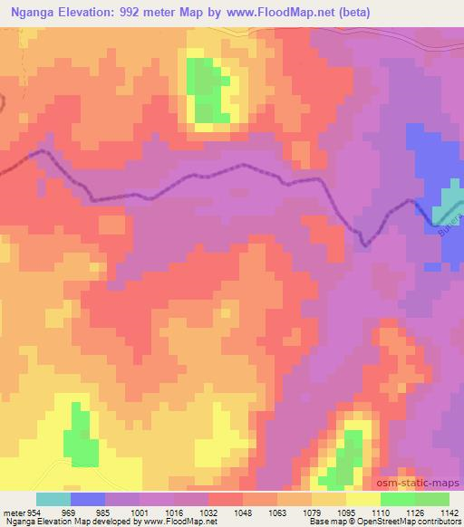 Nganga,Zimbabwe Elevation Map