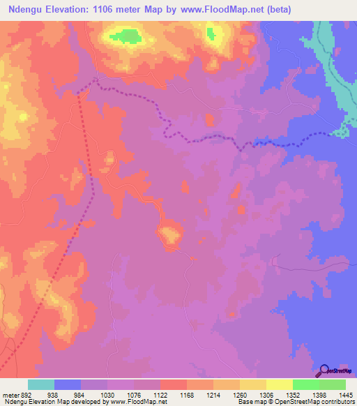 Ndengu,Zimbabwe Elevation Map