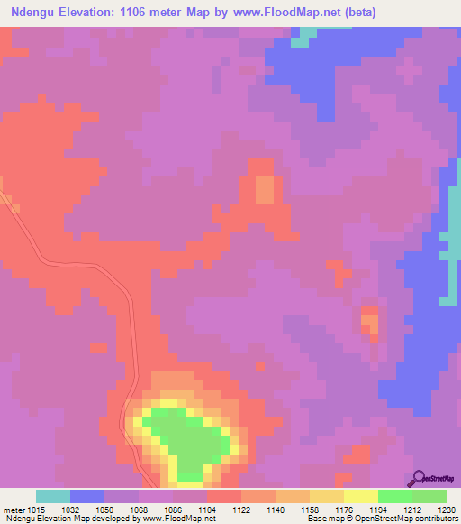Ndengu,Zimbabwe Elevation Map