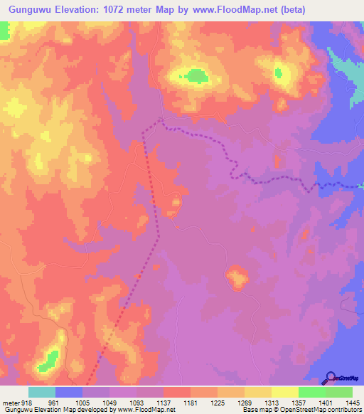 Gunguwu,Zimbabwe Elevation Map