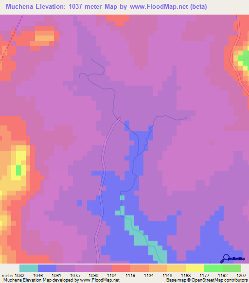 Muchena,Zimbabwe Elevation Map