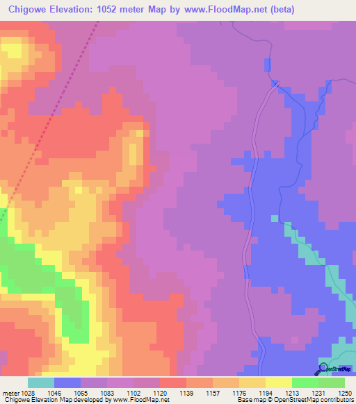 Chigowe,Zimbabwe Elevation Map