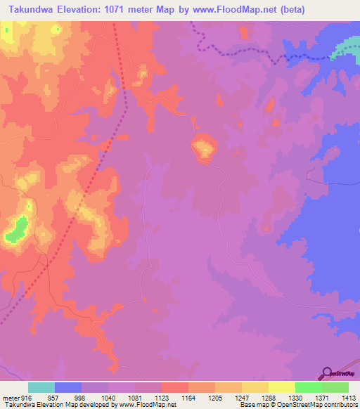 Takundwa,Zimbabwe Elevation Map