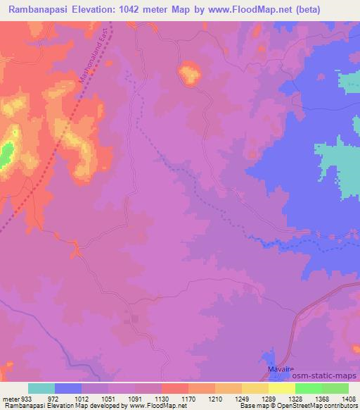 Rambanapasi,Zimbabwe Elevation Map
