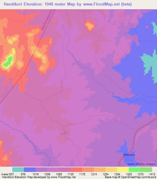 Handikori,Zimbabwe Elevation Map