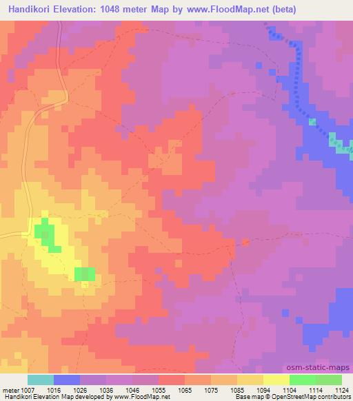 Handikori,Zimbabwe Elevation Map