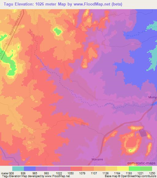 Tagu,Zimbabwe Elevation Map
