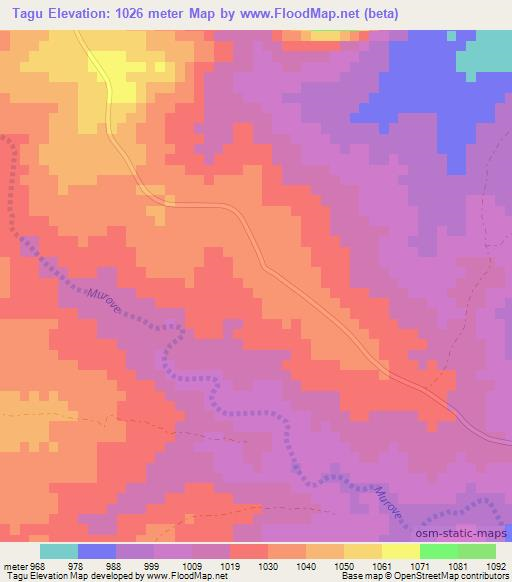 Tagu,Zimbabwe Elevation Map