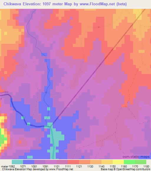 Chikwava,Zimbabwe Elevation Map