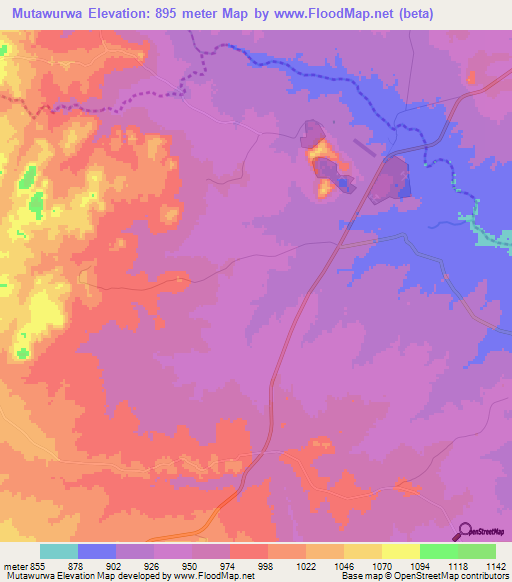 Mutawurwa,Zimbabwe Elevation Map