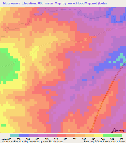 Mutawurwa,Zimbabwe Elevation Map