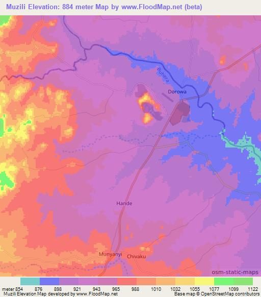 Muzili,Zimbabwe Elevation Map