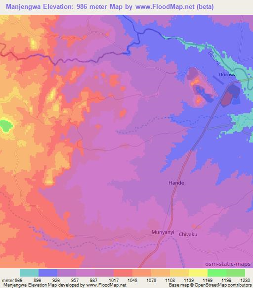 Manjengwa,Zimbabwe Elevation Map