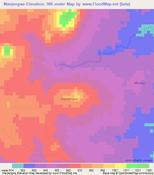 Manjengwa,Zimbabwe Elevation Map