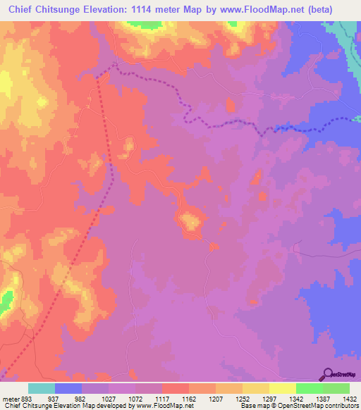 Chief Chitsunge,Zimbabwe Elevation Map
