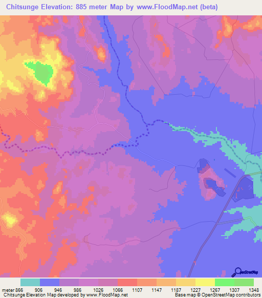 Chitsunge,Zimbabwe Elevation Map