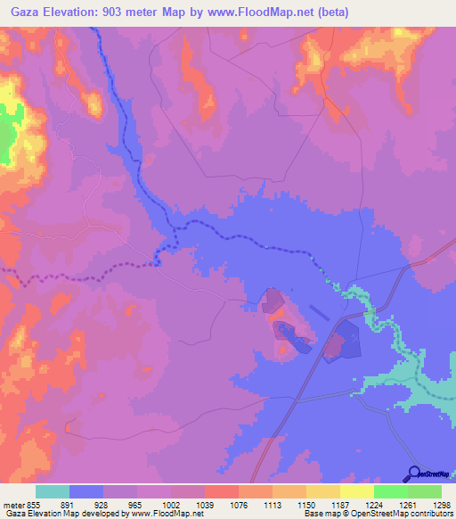 Gaza,Zimbabwe Elevation Map