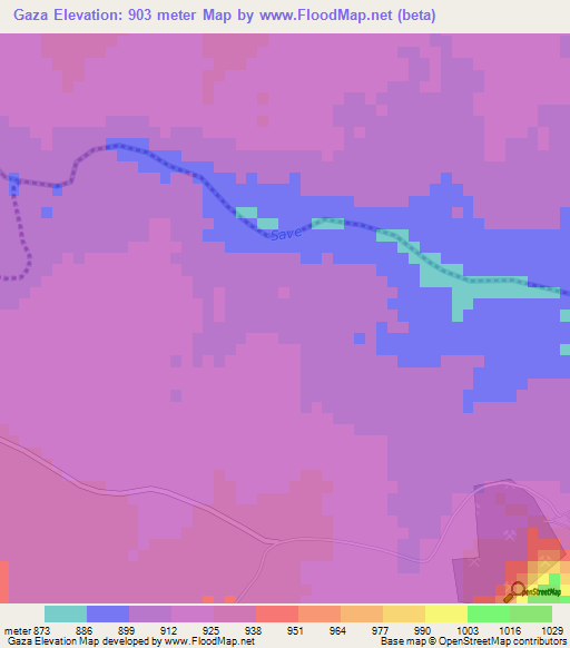 Gaza,Zimbabwe Elevation Map