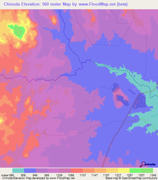 Chinoda,Zimbabwe Elevation Map