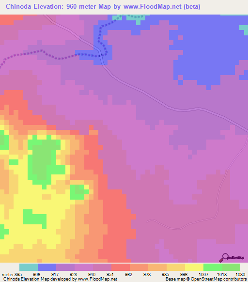 Chinoda,Zimbabwe Elevation Map