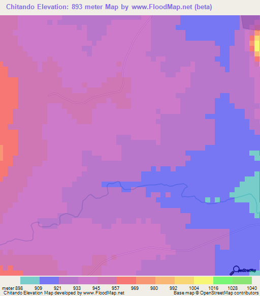 Chitando,Zimbabwe Elevation Map