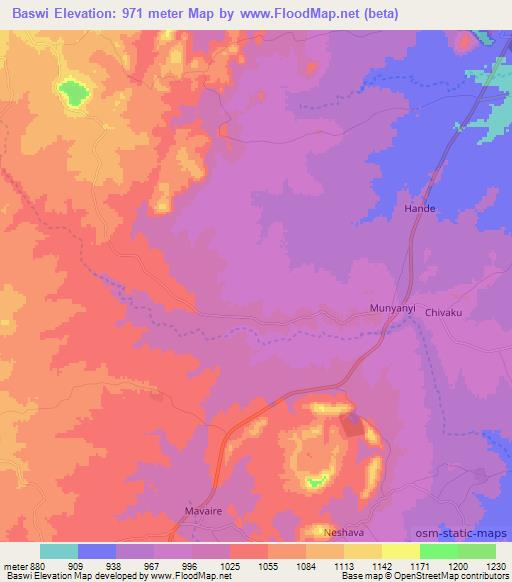 Baswi,Zimbabwe Elevation Map