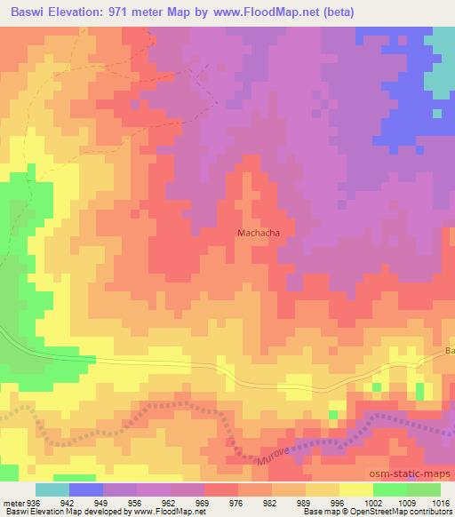 Baswi,Zimbabwe Elevation Map