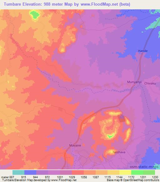Tumbare,Zimbabwe Elevation Map
