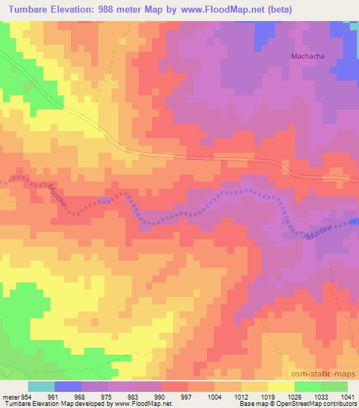 Tumbare,Zimbabwe Elevation Map