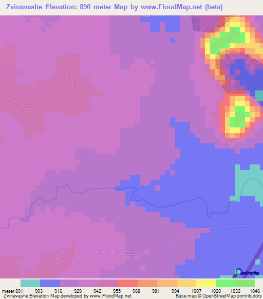 Zvinavashe,Zimbabwe Elevation Map
