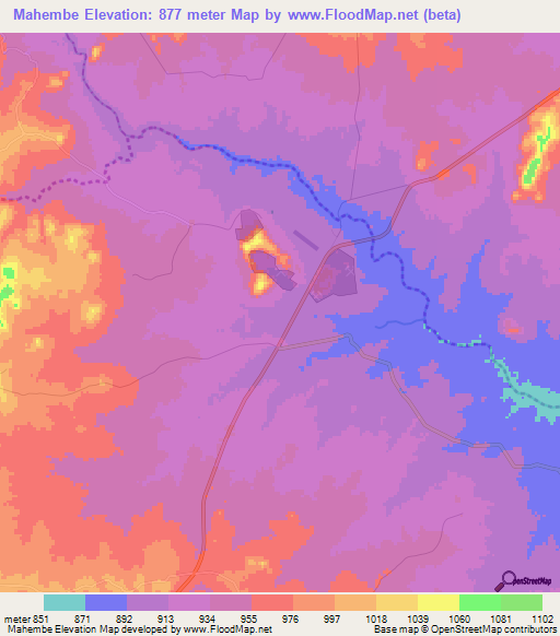 Mahembe,Zimbabwe Elevation Map