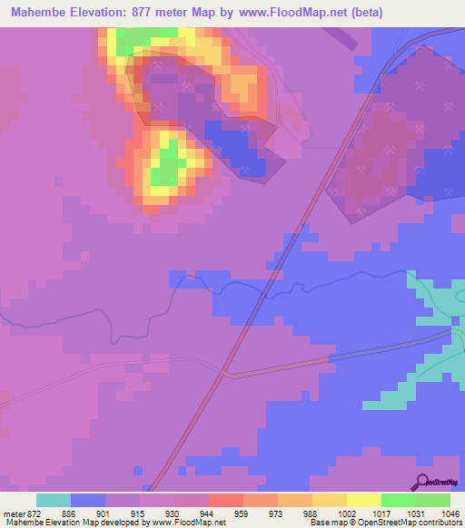 Mahembe,Zimbabwe Elevation Map