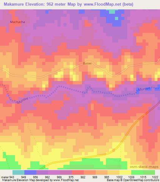 Makamure,Zimbabwe Elevation Map