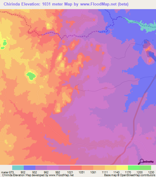 Chirinda,Zimbabwe Elevation Map