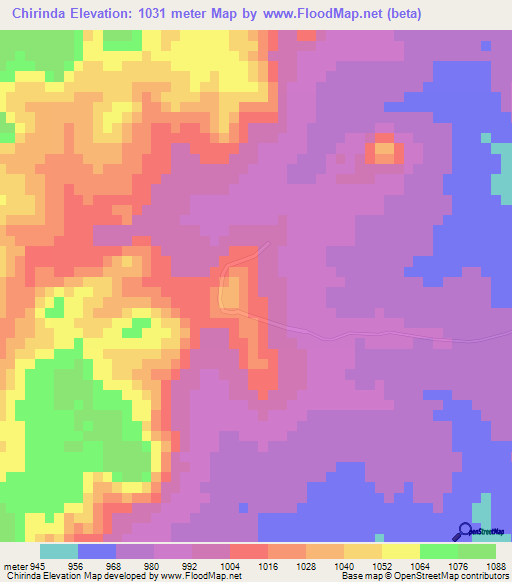 Chirinda,Zimbabwe Elevation Map