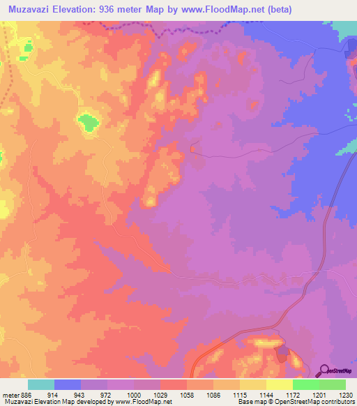 Muzavazi,Zimbabwe Elevation Map
