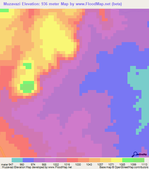 Muzavazi,Zimbabwe Elevation Map