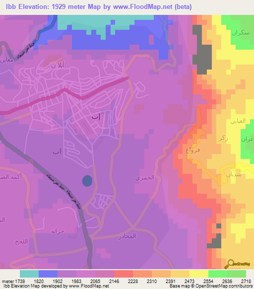 Ibb,Yemen Elevation Map